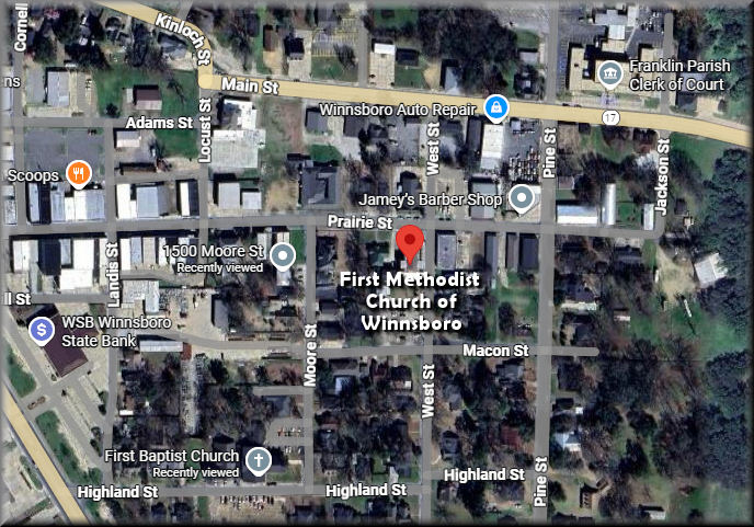 Map to First Methodist Church of Winnsboro Louisiana